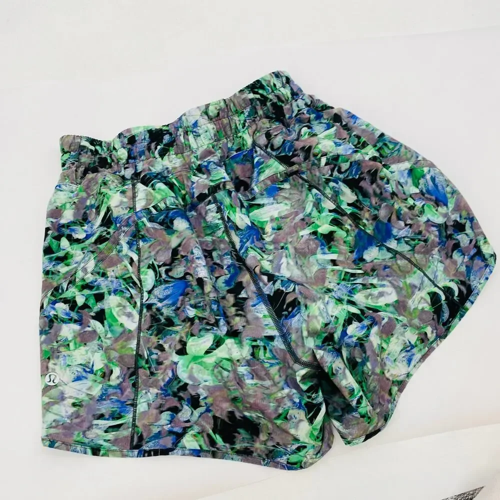 Lululemon patterned green blue high waisted shorts